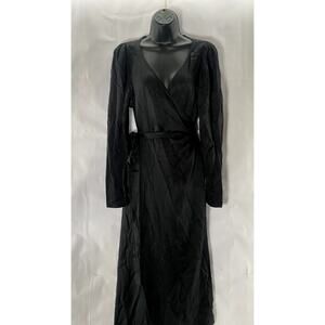 STOCKHOLM ATELIER & OTHER STORIES Women's Solid Black V-Neck Wrap Midi Dress SZ6